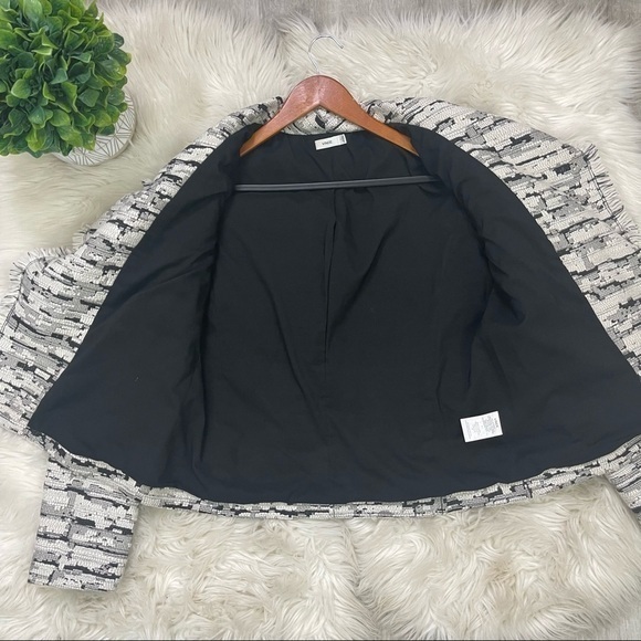 Vince Frayed Edge Jacket Blazer‎ Black & White Wool - Picture 8 of 11